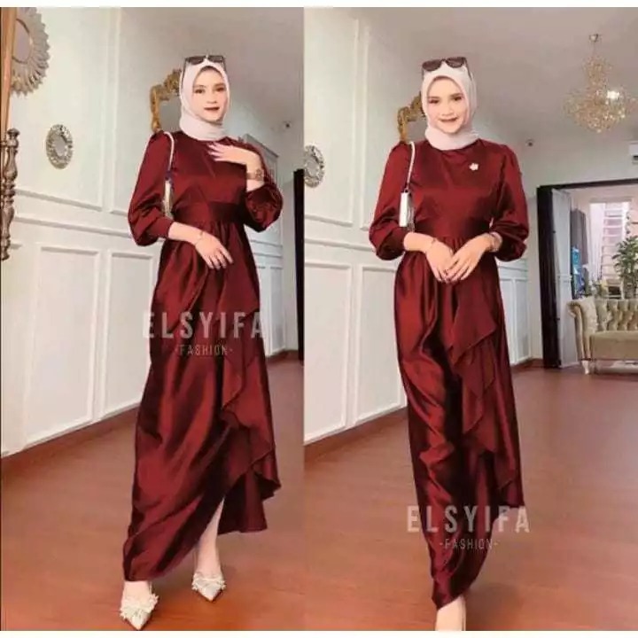 Special Jusi Maxy Dress Satin Premium Free Tali Lengan Balon Dress Lebaran Aacara Kondangan Gamis Mu