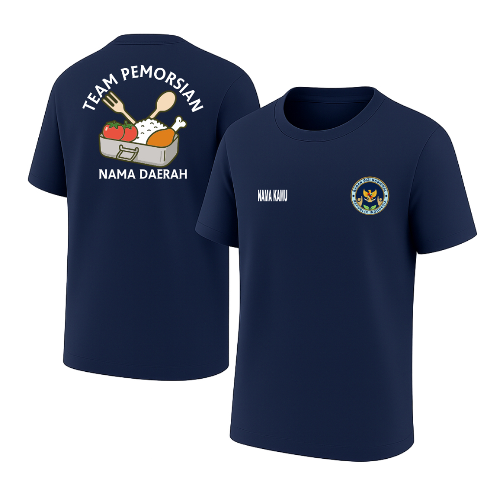 Kaos Pemorsian MBG – Makan Bergizi Gratis | Logo Resmi | Custom Nama, Daerah & Seragam Kegiatan