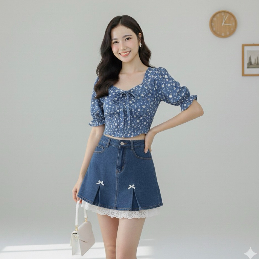 3210 CROP TOP KOREA  STYLE WANITA / KOREAN LOOK CROP TOP / BLOUSE KOREAN / KEMEJA KOREAN / BLOUSE WA