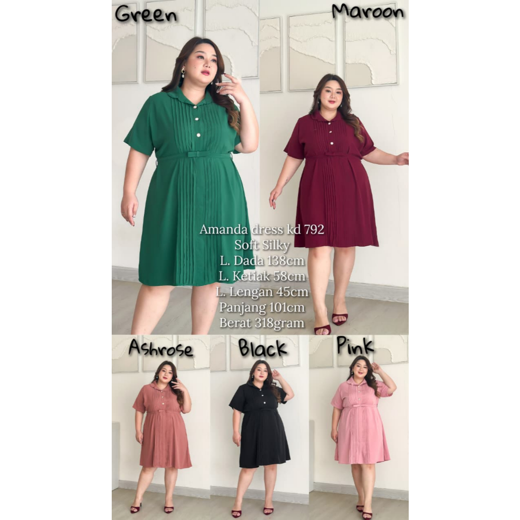Amanda Bigsize Dress  kd 792 | Dress Jumbo Plisket Natal Dinner