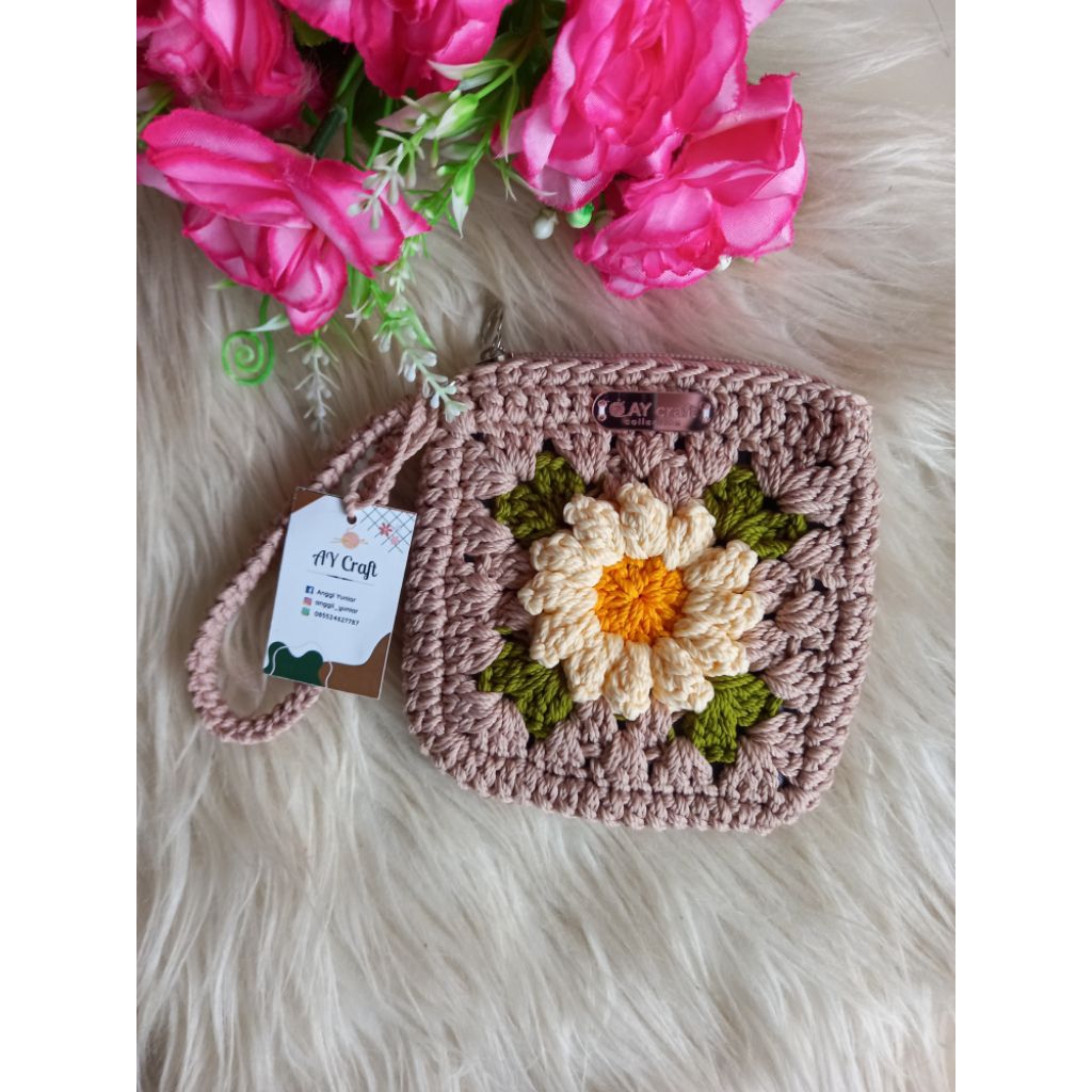 Dompet koin rajut karakter semangka bunga 3D