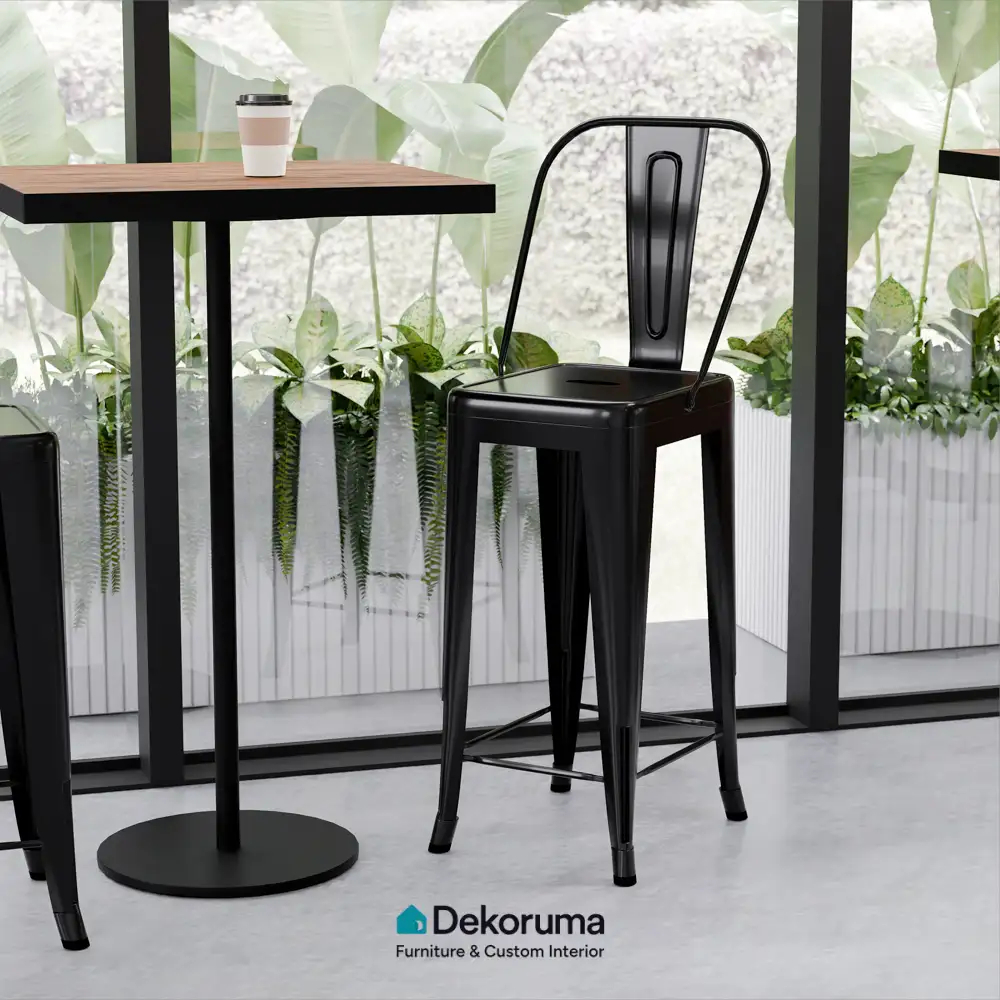 Dekoruma LUTON Kursi Bar Metal Minimalis / Bangku Tinggi Dengan Sandaran / Bar Stool / Kursi Cafe Ne
