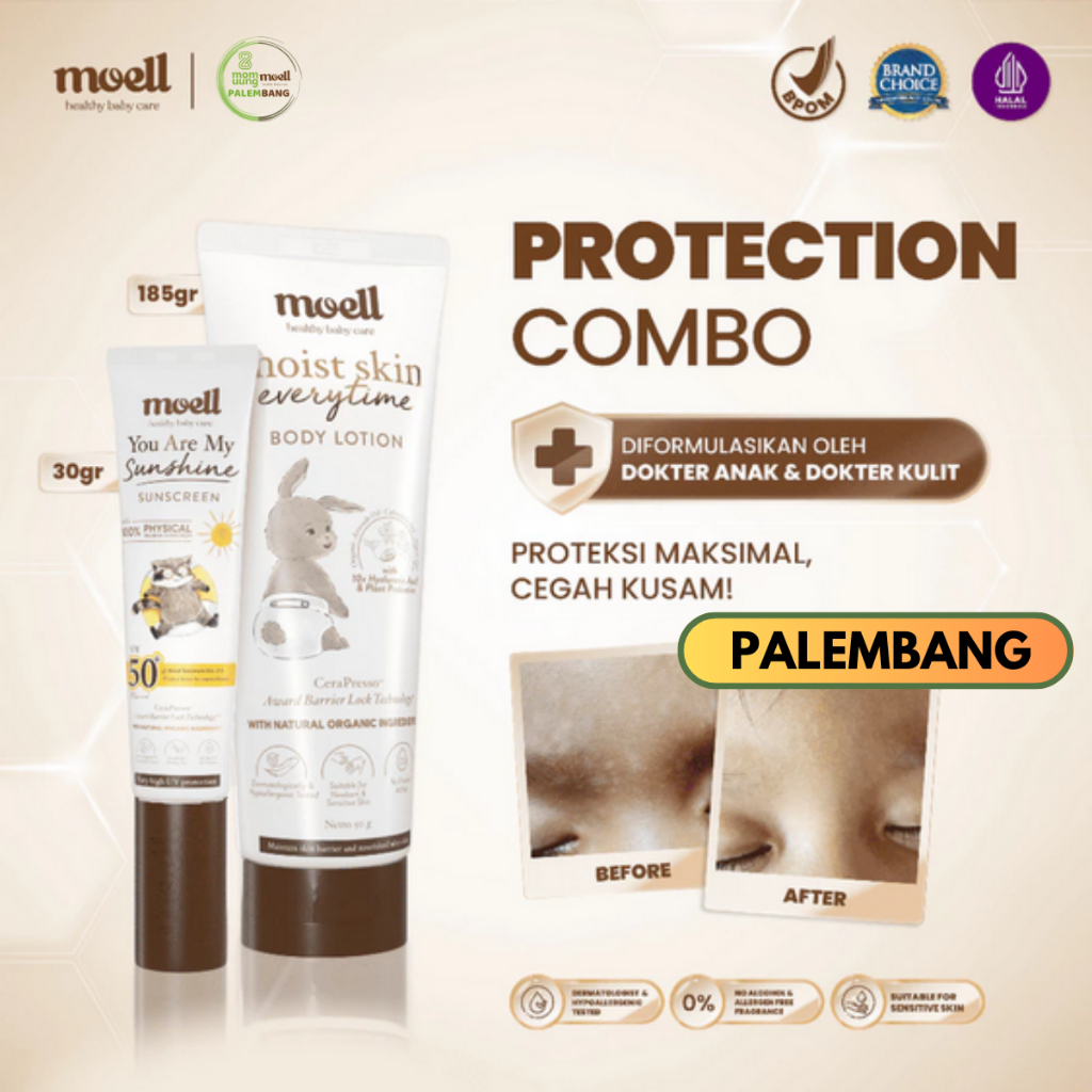 Moell Bundling Protection Combo - Sunscreen 30gr & Body Lotion 185gr - Physical Sunscreen With SPF50