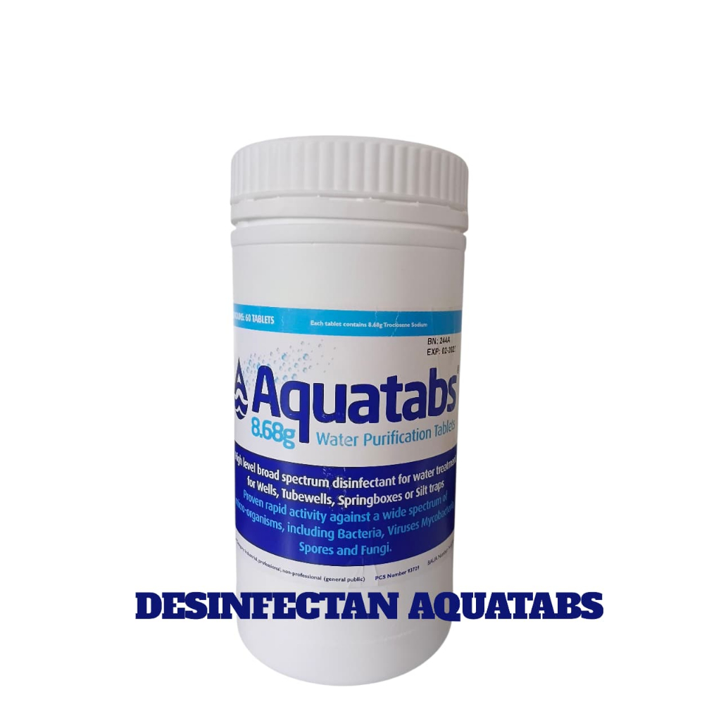 AQUATABS 8.68 GRAM TABLET DESINFEKTAN / KLORIN / DESINFECTAN TABLET ISI 60 PCS / TUBE