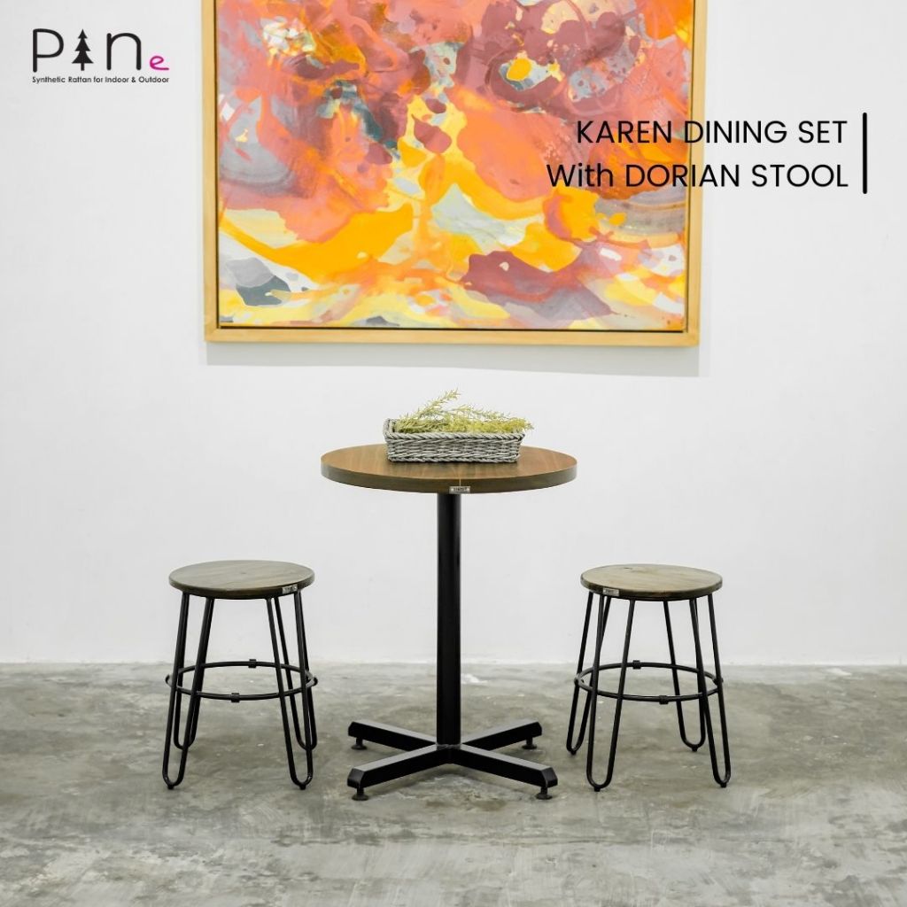 Set Meja Kursi Stool Makan Bulat Minimalis Modern Cafe Resto Pinerotan / Karen Dining Set - Dorian S