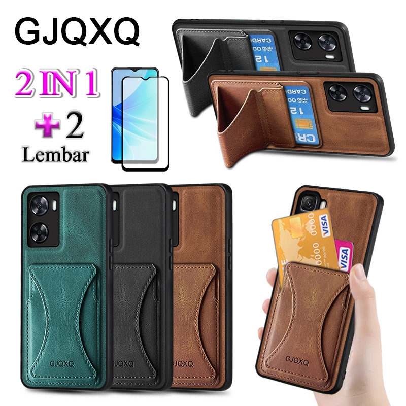 GJQXQ 2 In 1 Casing For OPPO A57 4G Case Kulit Premium Dengan Slot Kartu Kredit Slot Wallet Dompet P