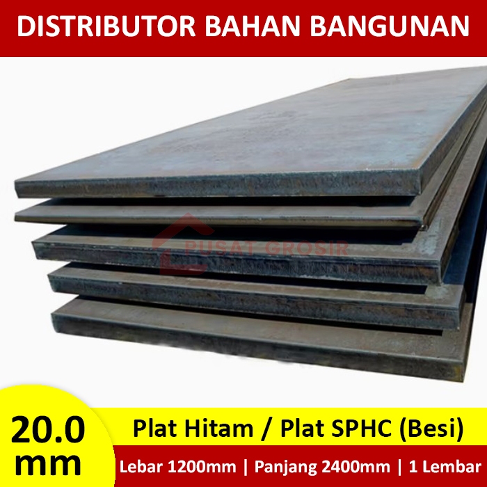 Besi Plat Hitam / SPHC / Eser 20mm x 1200mm x 2400mm  Plat Hitam Besi 20 mm x 1.2 m x 2.4 m Per Lemb