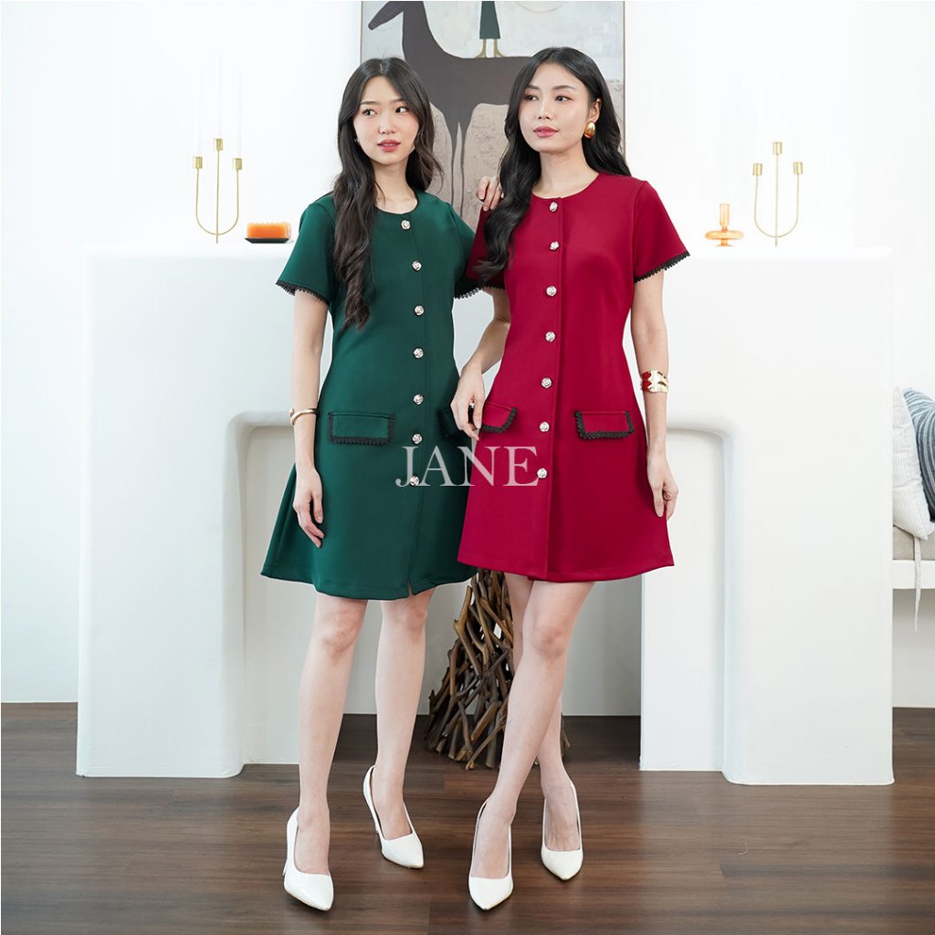 JANE || Midi Dress Wanita Putih Prime Scuba Casual Simple Korean A Line Selutut Vanessa Dress Hitam