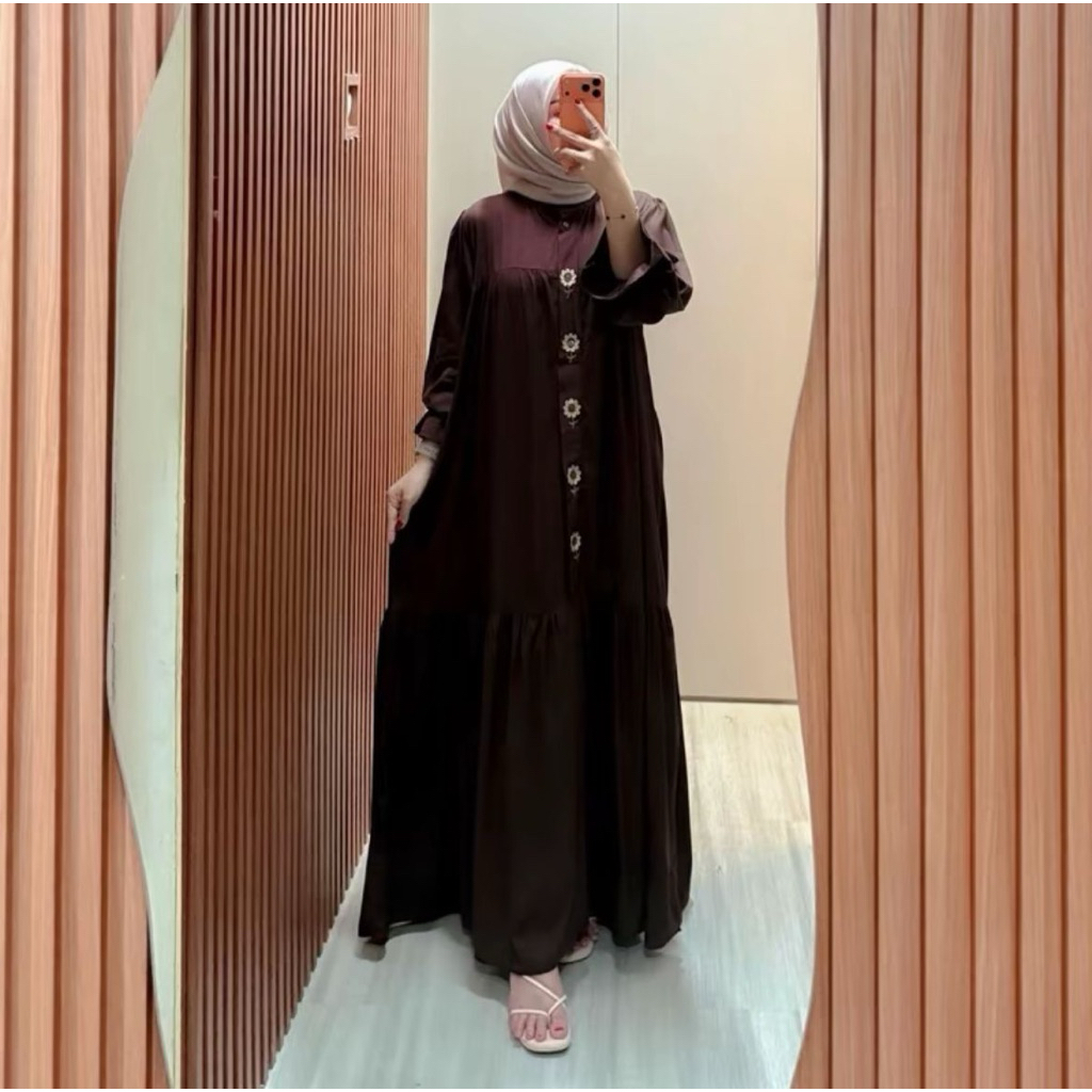 Melda Dress Gamis Rayon Twill Motif Bordir Bunga