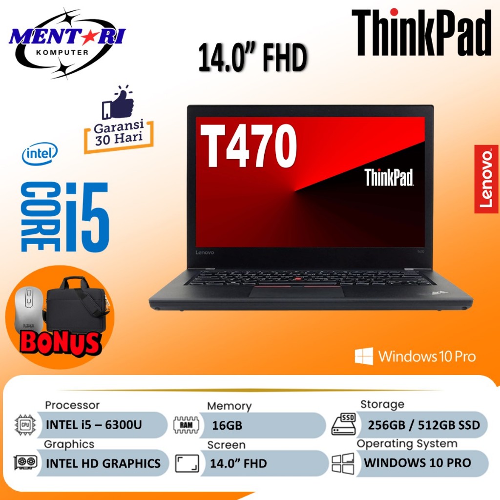 LENOVO ThinkPad T470 i5 6300U RAM 16GB 256GB 14 WIN10 PRO