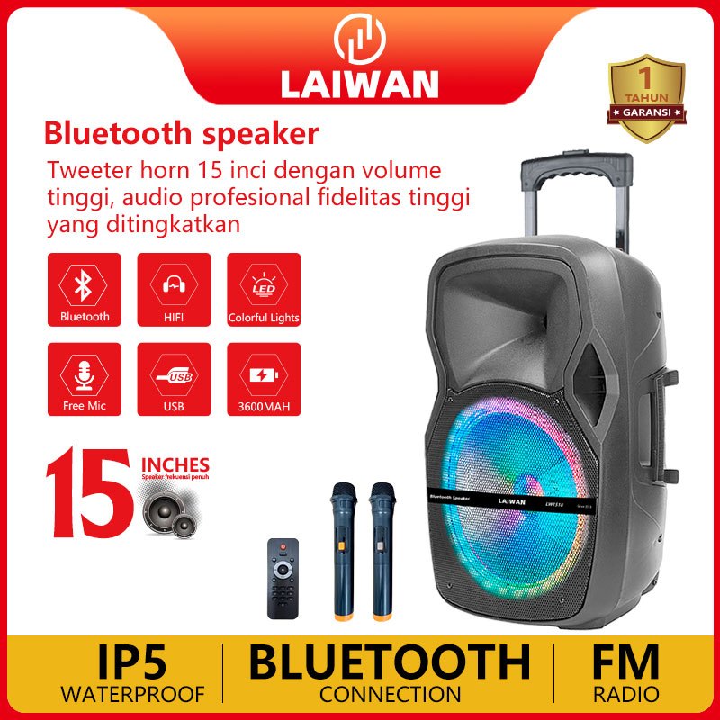 LAIWAN Speaker Aktif 15 Inch Full Bass Speaker meeting Speaker TWS 15inch+2Mic Wireless