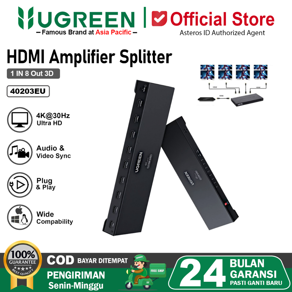 UGREEN HDMI Amplifier Splitter 1 In 8 Out Full HD 4K@30Hz 40203