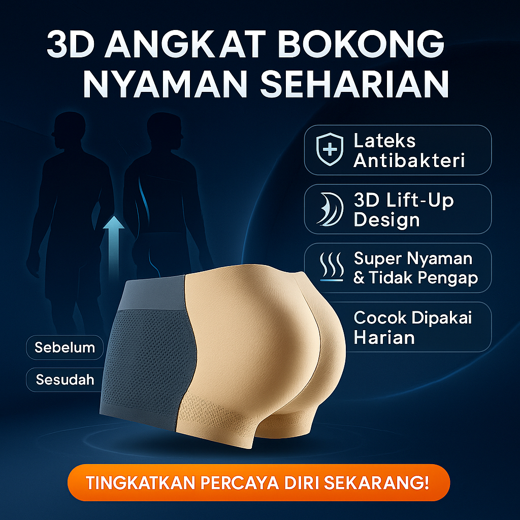 Celana dalam bokong 3D lateks antibakteri pria/celana dalam pengencang pinggul/bokong palsu/artefak 