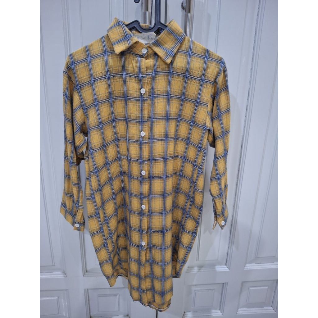 Kemeja Tunic Hijab Wanita Warna Kuning Kotak Kotak Size SM