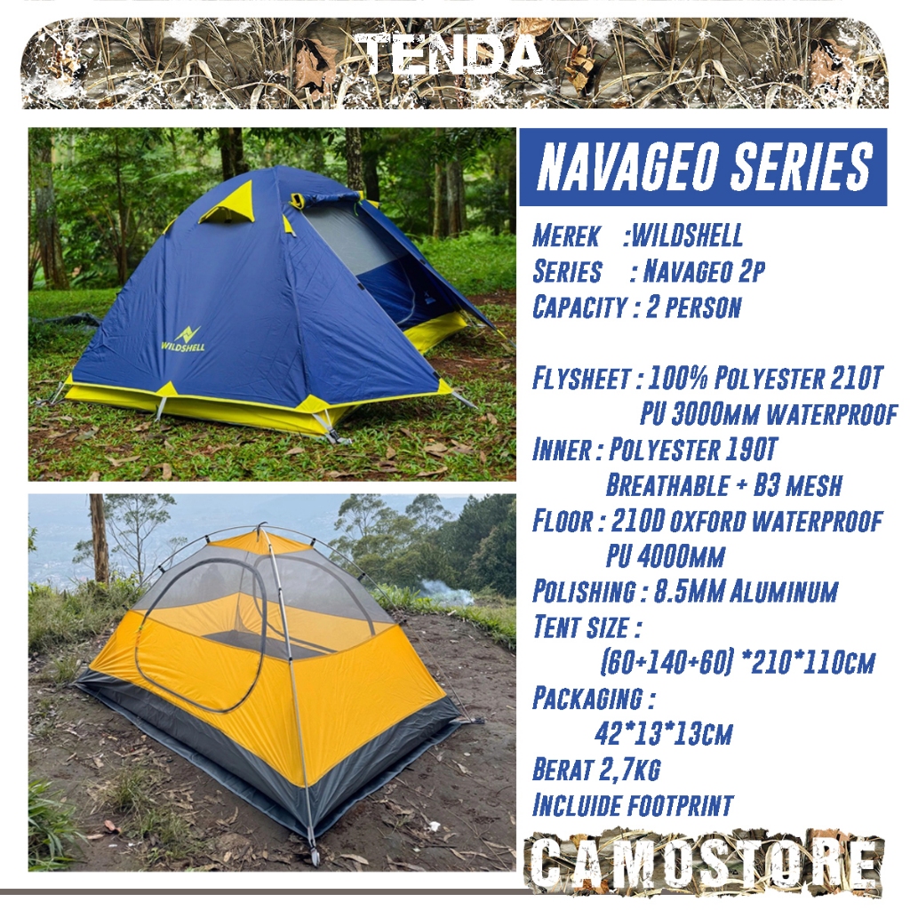 WILDSHELL 2P Frame Alloy Tenda Camping Light 2 orang hiking Camping