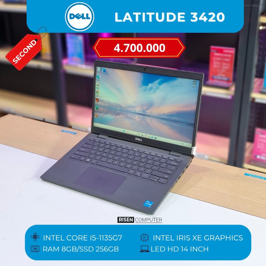 DELL LATITUDE 3420 HD 14inch Intel Core I5-1135G7 RAM 8GB SSD 256GB Notebook Second Bekas