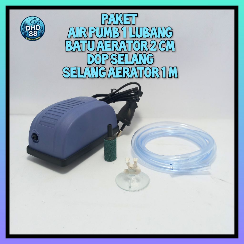 PAKET POMPA AERATOR 1 LUBANG, DENGAN SELANG +BATU + DOP