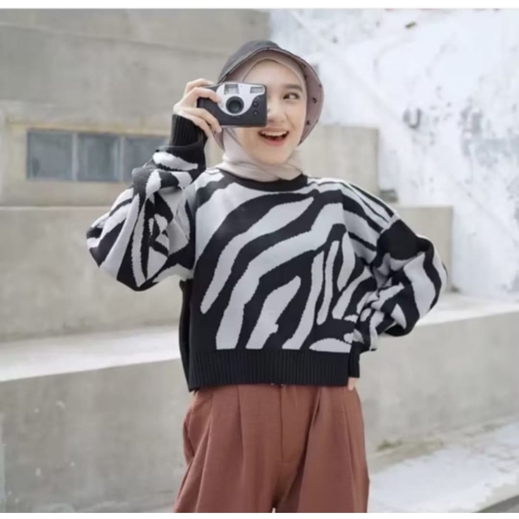 sweater rajut zebra premium/atasan rajut wanita zebra