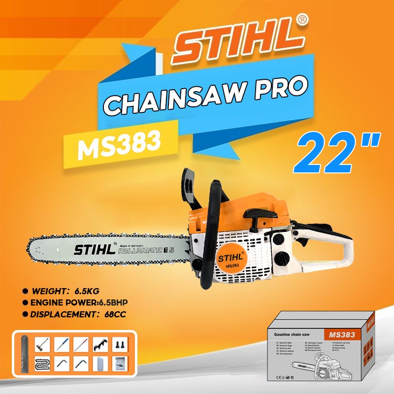 Mesin Gergaji Kayu Chainsaw STIHL MS383 20, 22, 24inch Senso Kecil Bar gigi