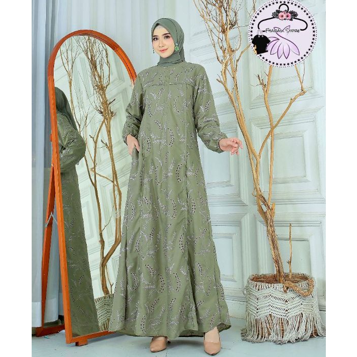 GAMIS kATUN MADINAH PREIUM FASHION WANITA BUSUI FRIENDLY MOTIF BUNGA BORDIR / DRESS LEBARAN COD
