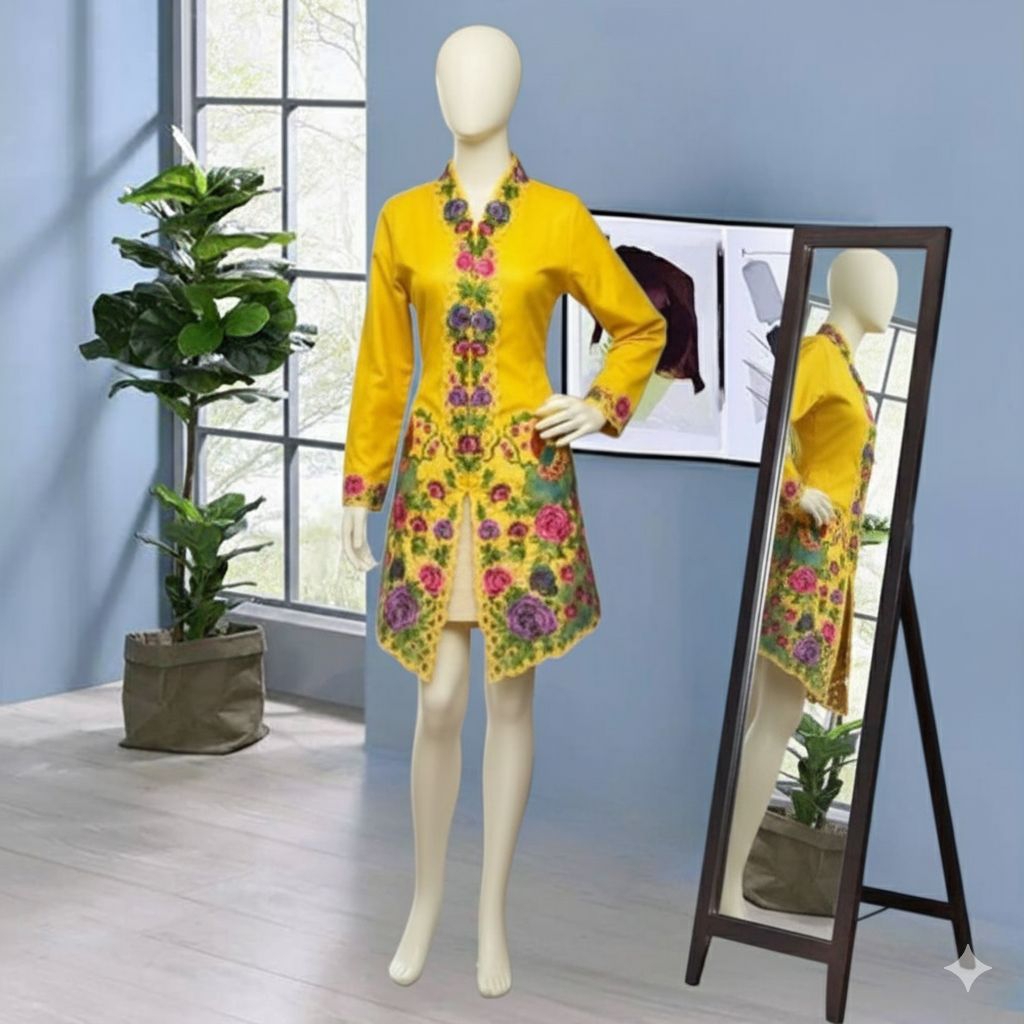 { Toko.Sky } Kebaya Encim Motif Merak/Kebaya Encim Lengan Panjang/Kebaya Encim Jumbo