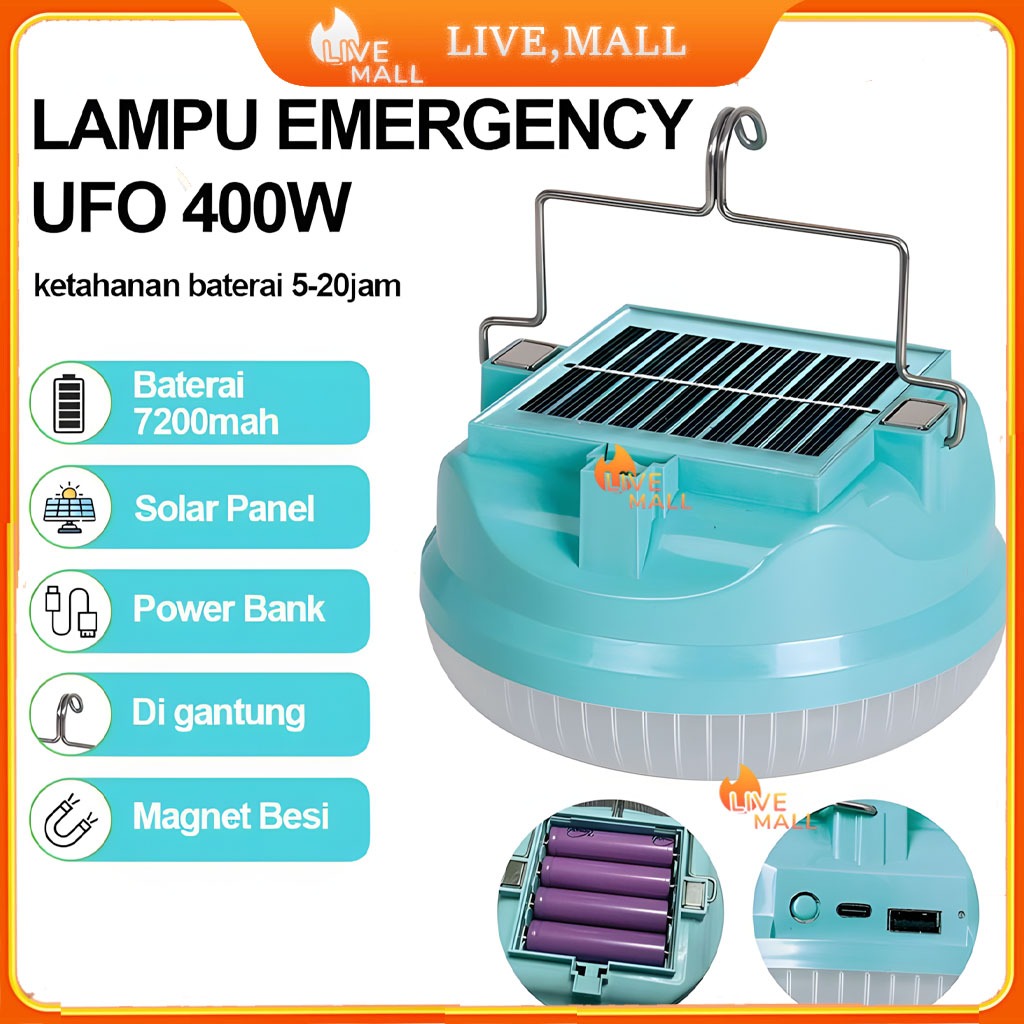 Lampu Emergency Gantung 400W Solar Panel / Lampu Tenaga Surya 400 Watt/ Lampu Emergensi Super Terang