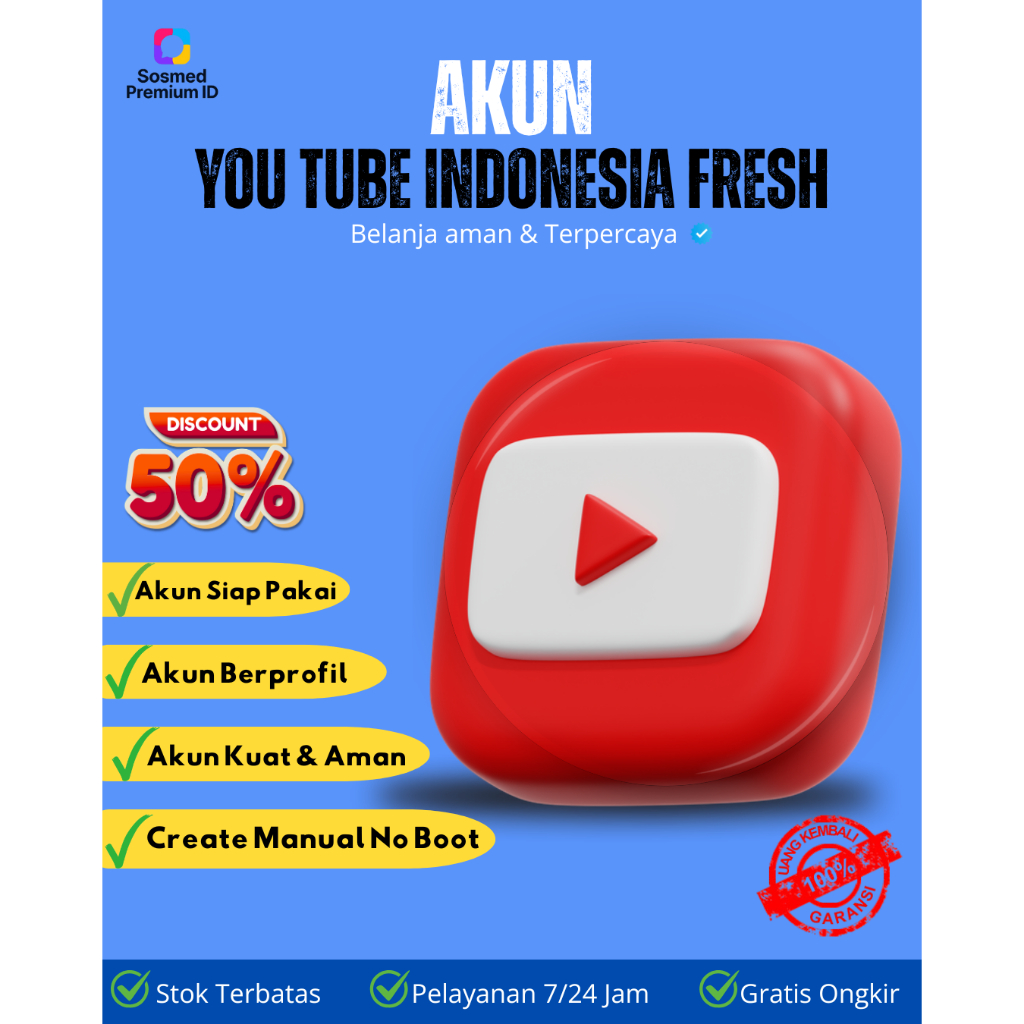 Akun Youtube Fresh Akses Email Bergaransi 100% Sosmed Premium ID Aman & Terpercaya