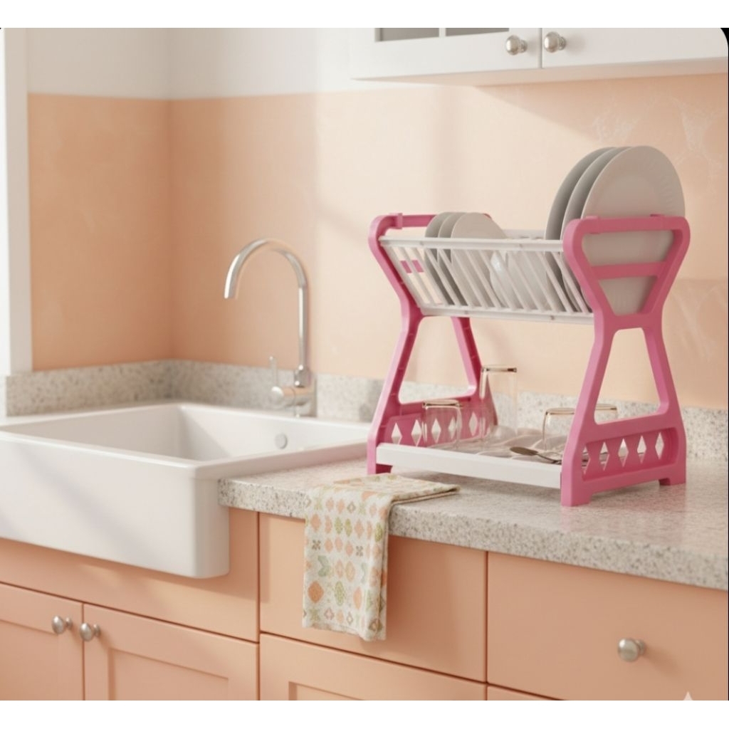 Rak Piring Plastik Susun 2  | Rak Dapur Mini | Rak Wastafel | Tempat Piring Gelas Serbaguna