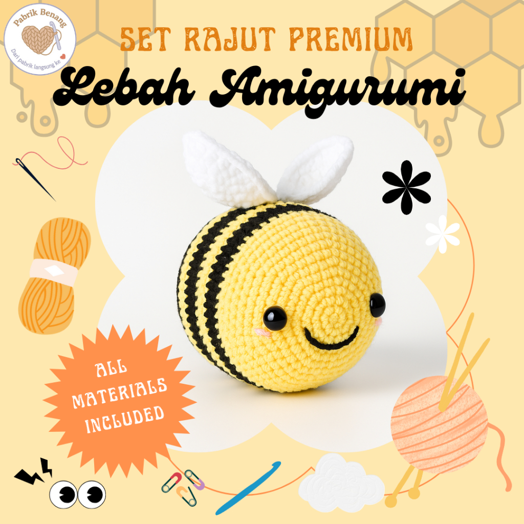SET RAJUT PREMIUM LEBAH BESAR AMIGURUMI / DIY CROCHET AMIGURUMI LEBAH (FREE PATTERN)