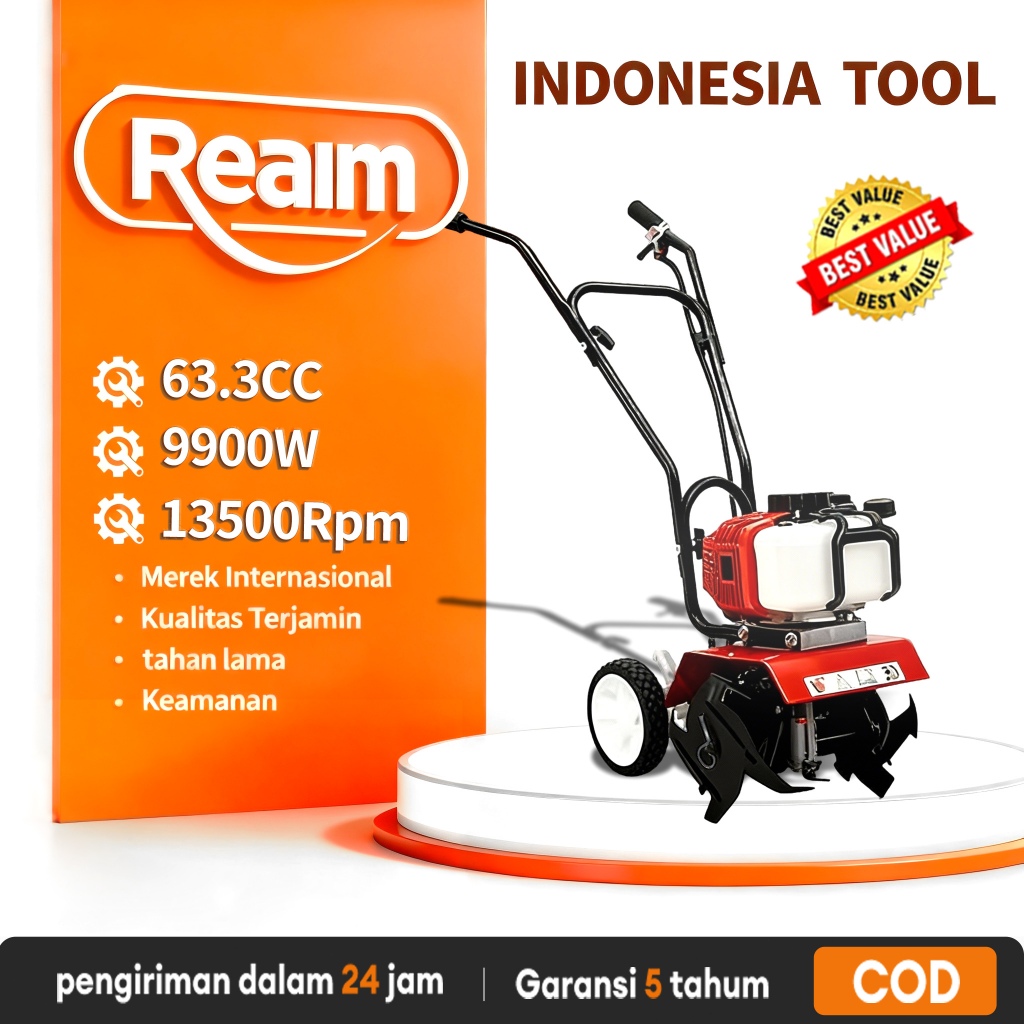 REAIM Cultivator Mini Tiller Bensin - traktor mini bajak sawah Mesin Pengolah Tanah Mikro traktor mi