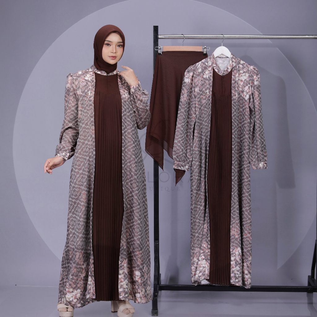 ALLORA Nala Nira Set Hijab Dress Gamis Lebaran Mewah Terbaru Adem Halus Kualitas Butik By Allora