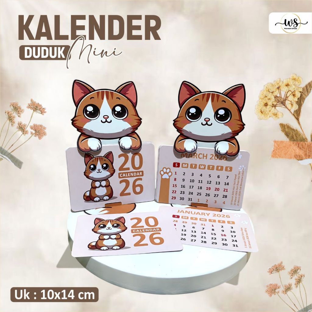 KALENDER DUDUK MINI KARAKTER KUCING BAHAN ART PAPER - KALENDER MEJA AESTHETIC READY STOCK