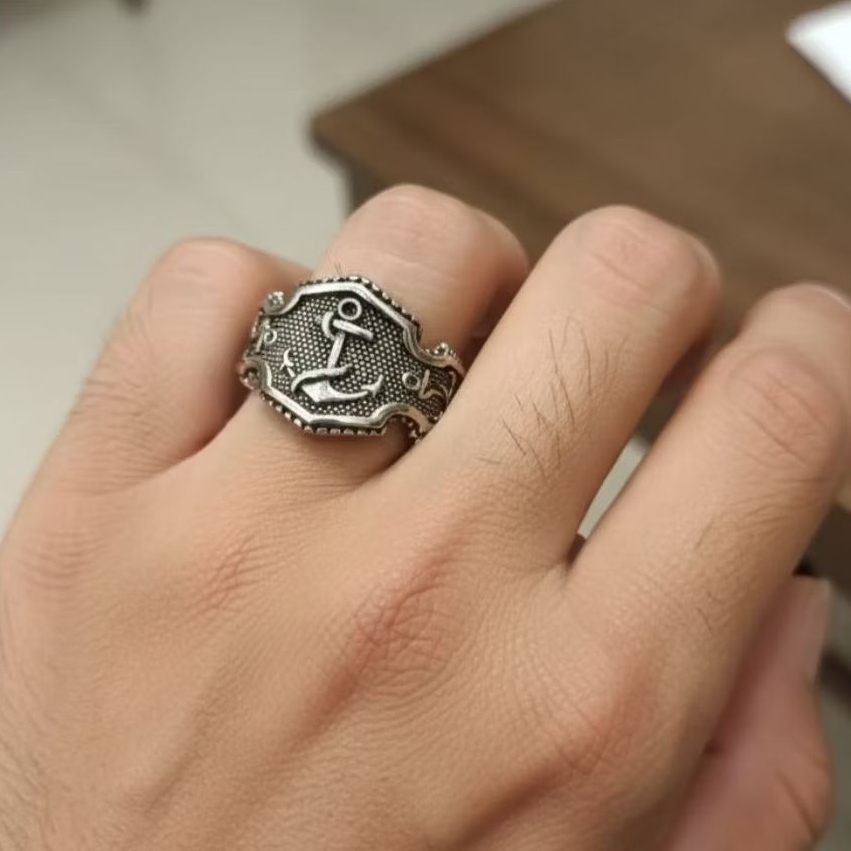 Cincin Pria Titanium Motif Jangkar Berkualitas tinggi