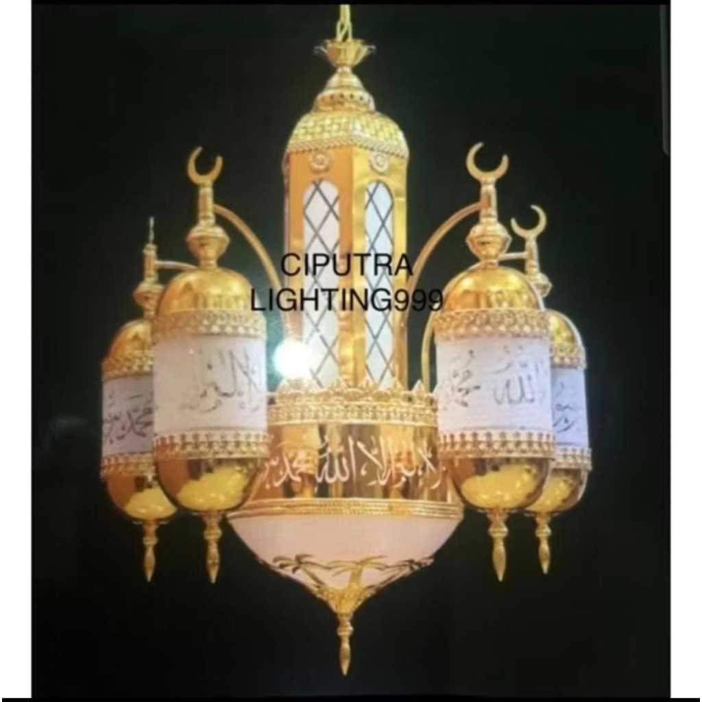 LAMPU GANTUNG HIAS TURKI MASJID MUSHOLLAH NABAWI LAFADZ  13 LAMPU MEWAH