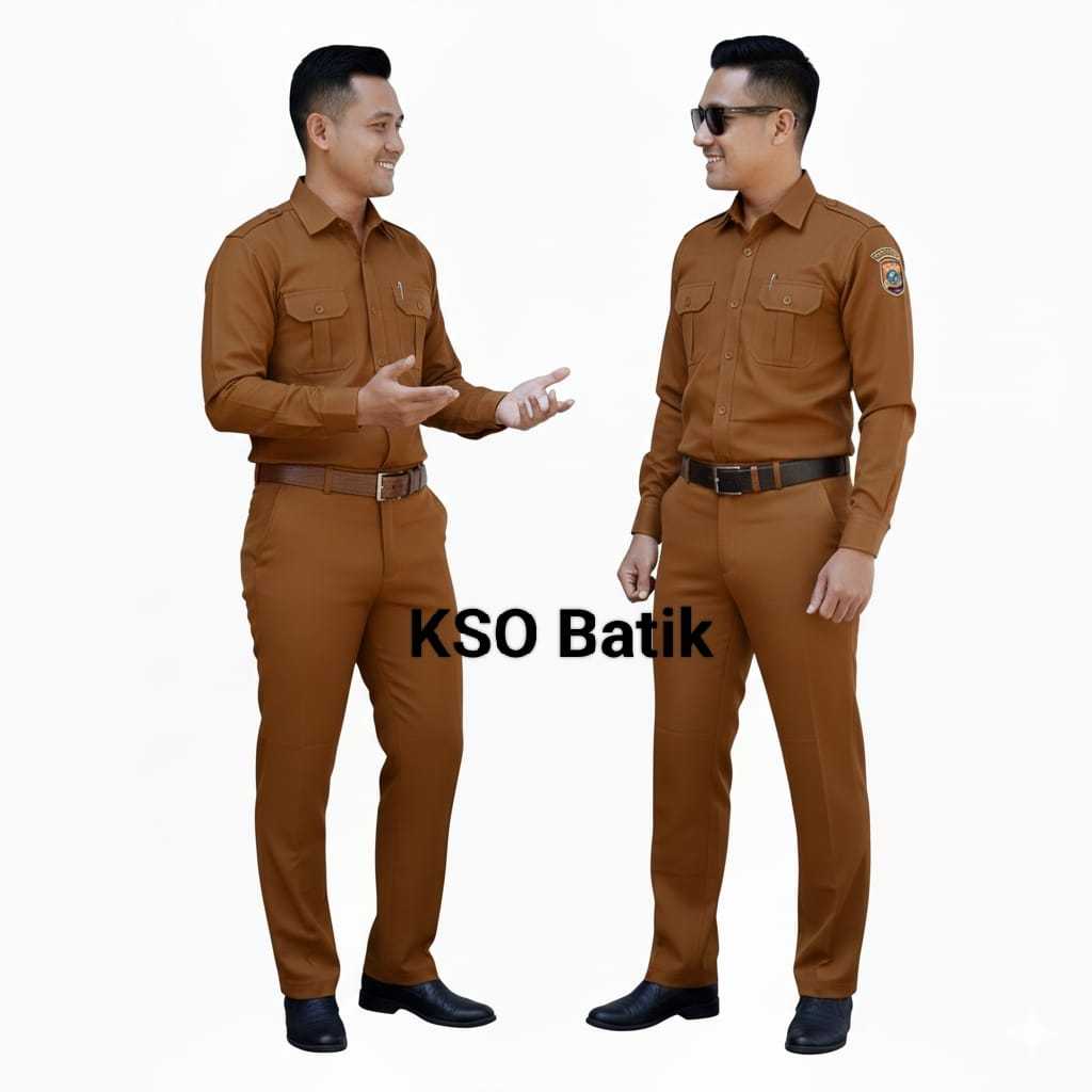 SATU SET Baju Khaki coklat Pria Lengan PANJANG /Seragam PNS pria Lengan Panjang / Baju Dinas Pemda /