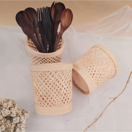 Perlengkapan Rumah Keranjang Bambu Penyimpanan Tempat Sendok anyaman Bambu