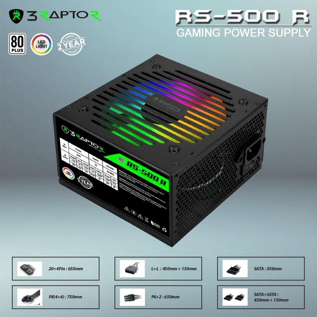 Power Supply Gaming Raptor RS-500 R 80+ RGB LED 500W