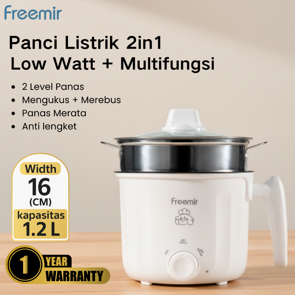 Electric Cooker Panci Listrik Mini Low Watt 300W Serbaguna Berkukusan Stainless Steel