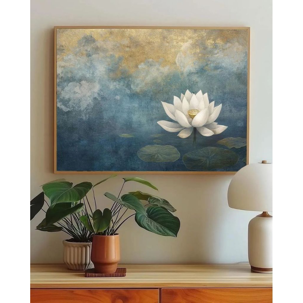 Lukisan Bunga Teratai Lotus Minimalis Hiasan Dinding Modern