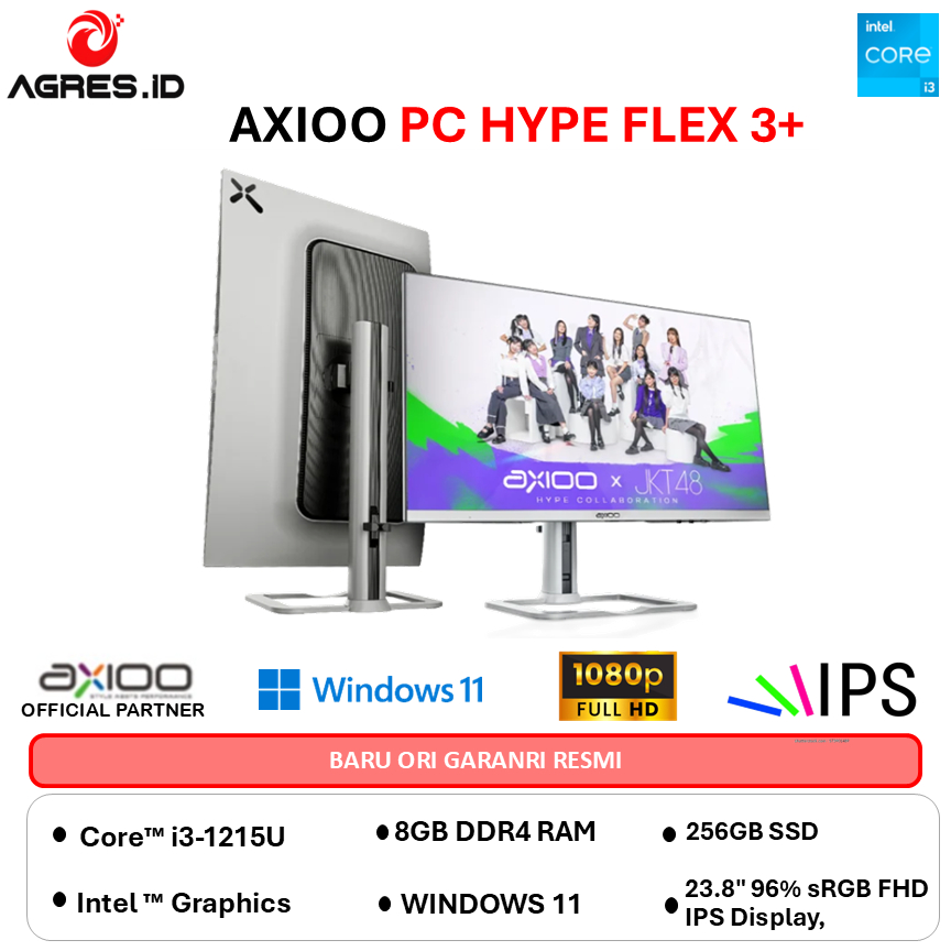 Axioo All-in-One PC Hype Flex 3+ i3-1215U 8GB RAM 256GB SSD FHD IPS 23.8" Windows 11 + OHS PROFESION