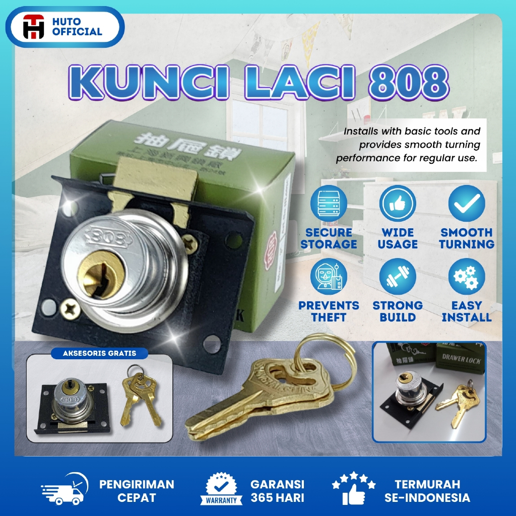 HUTO Kunci Laci Lemari Loker 808 Asli Ukuran Besar Kecil 22 mm 16 mm untuk Perlindungan Aman
