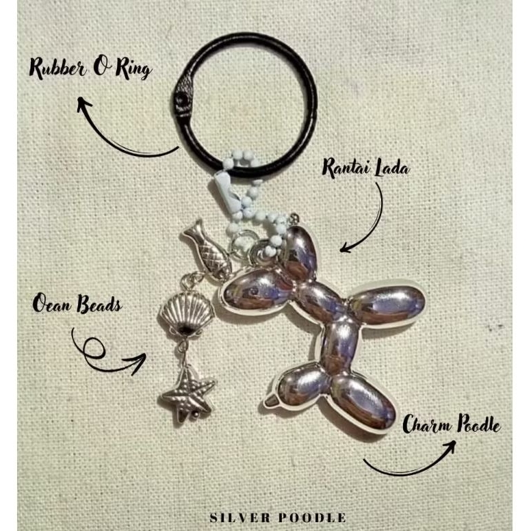 Gantungan kunci artistik handmade manik manik silver poodle