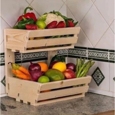 Rak Dapur Kayu 2 Susun Rak Bawang Tempat Buah Serbaguna Rak Bumbu Kayu Aesthetic