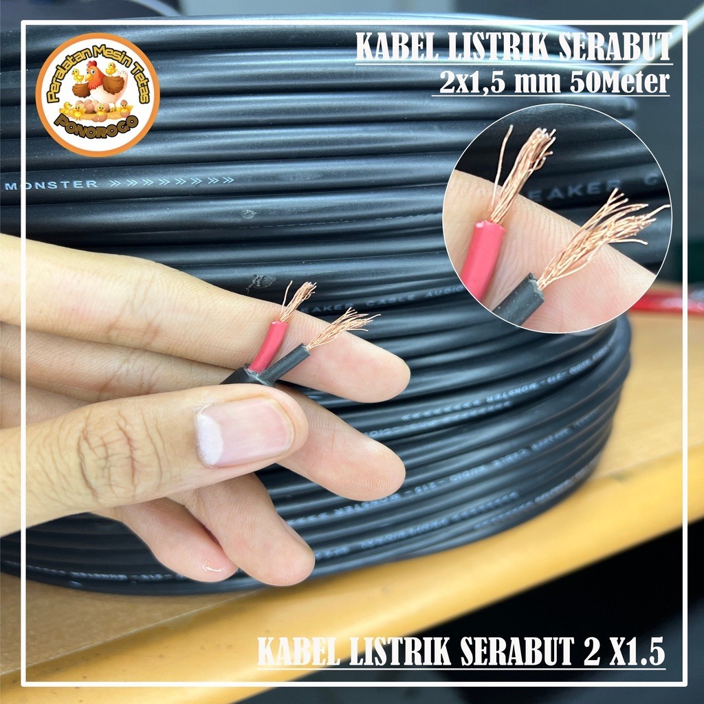 Kabel Listrik Serabut 2X1,5 HITAM PERMETER