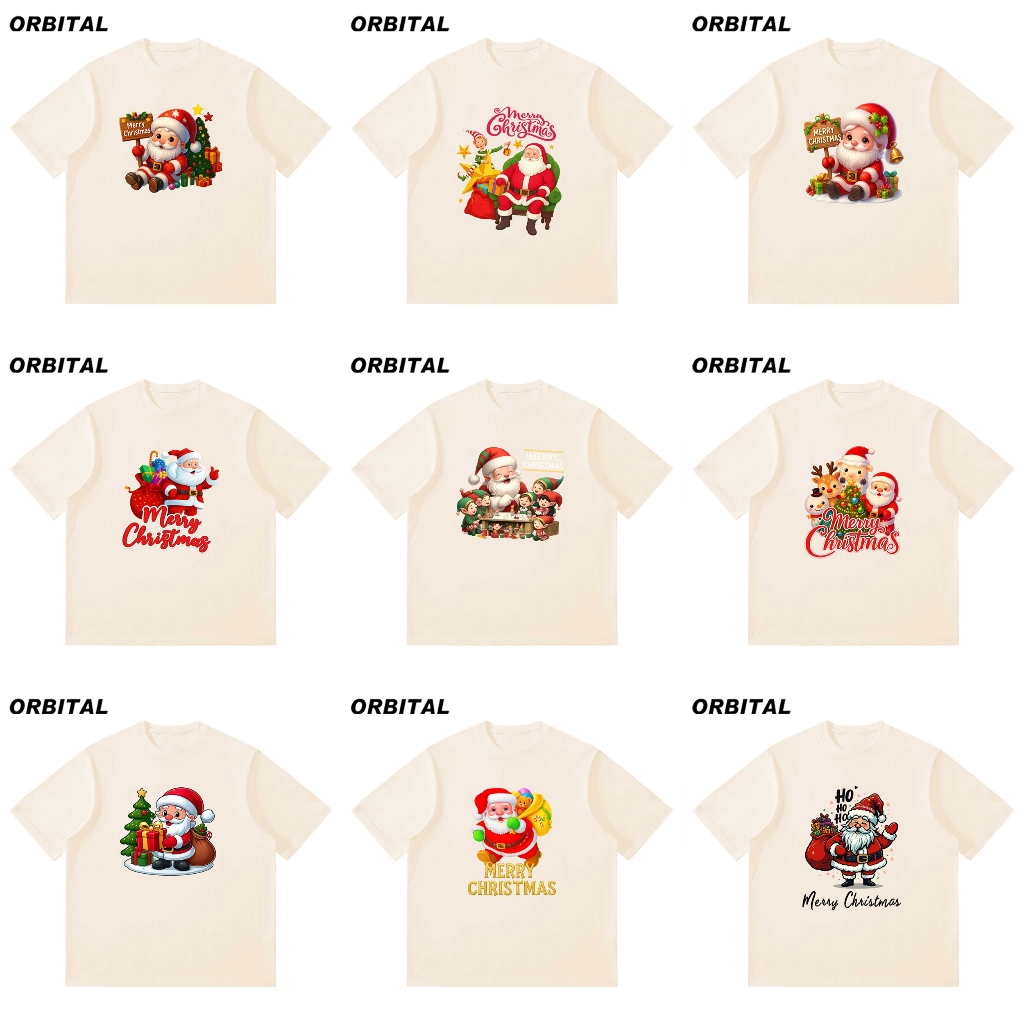 ORBITAL Kaos Natal Cream 230GSM — Santa Kartun Lucu Oversize Unisex