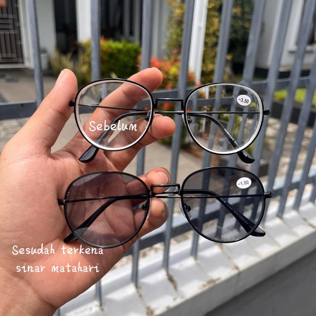 Kacamata Photocromic Lensa Minus -0.25 s/d -6.00 frame bulat Kacamata rabun jauh pria wanita