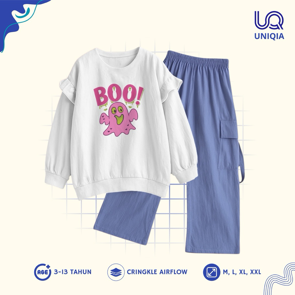 Baju Anak Perempuan Boo Set Kids – Setelan Baju Anak Perempuan Umur 3-13 Tahun | Lengan Panjang Komb