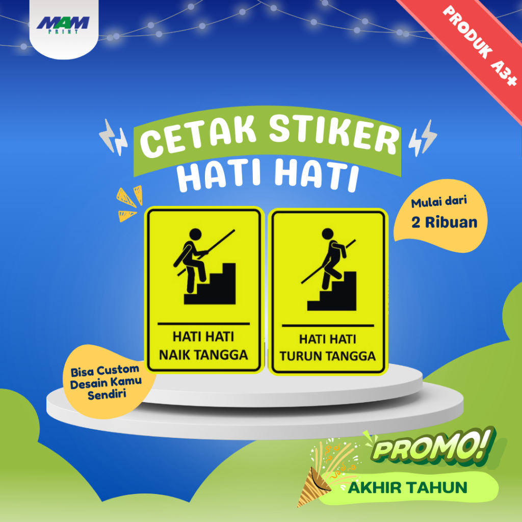 Sign Sticker hati hati Naik tangga / stiker hati hati turun tangga / Stiker turun tangga awas jatuh 