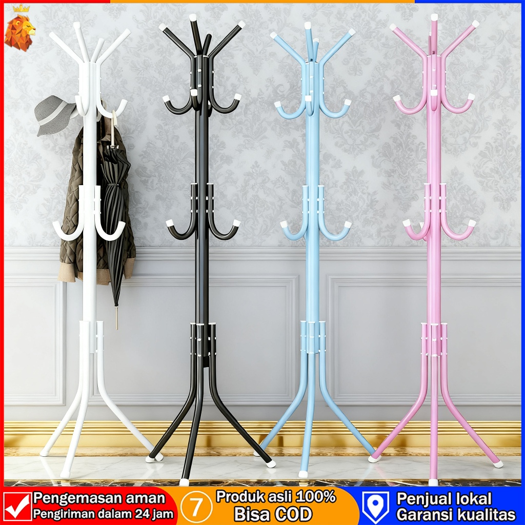 Gantungan Baju Berdiri 9 Hook dari Besi Kuat Desain Serbaguna untuk Pakaian Tas Topi Dekorasi Rumah