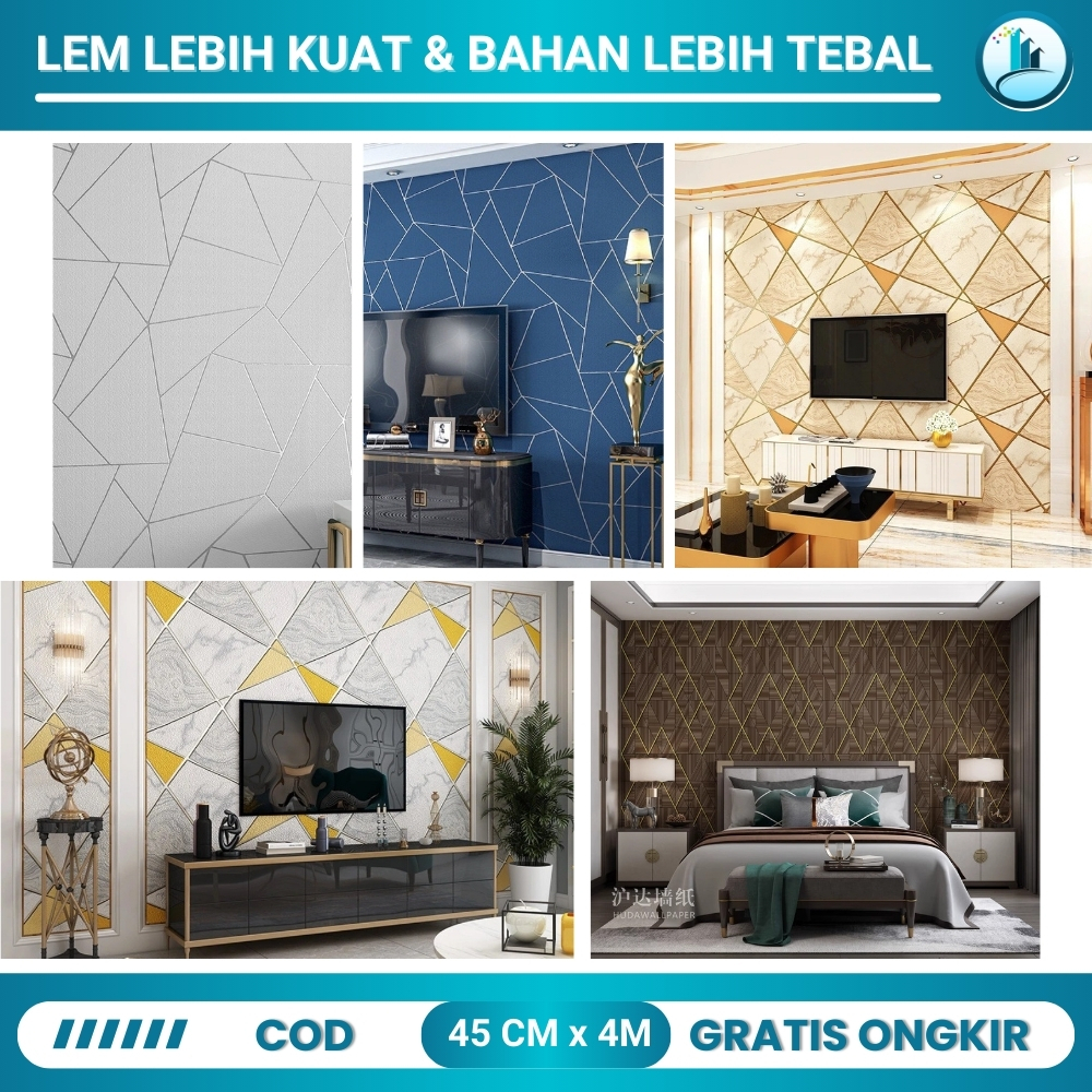 [Bisa COD] Wallpaper Dinding Ruang Tamu Minimalis Wallpaper Dinding Motif Keramik Wallpaper Keramik